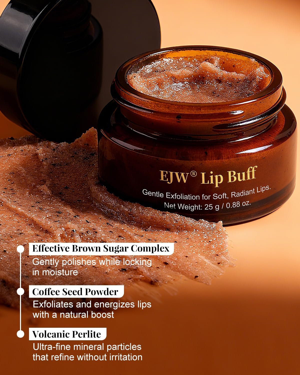 Triple-Action Lip Scrub - Brown Sugar, Coffee & Pearlite Exfoliator - Infused with Coconut & Botanical Oils for Nourishing Care of Dry, Cracked Lips - Vegan, Cruelty-Free - Image 2