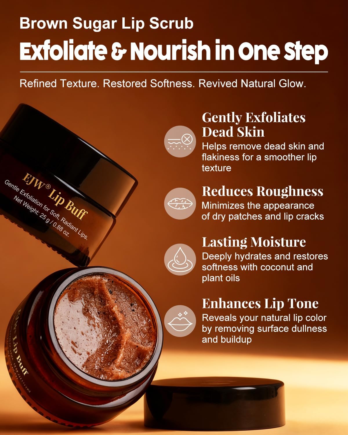 Triple-Action Lip Scrub - Brown Sugar, Coffee & Pearlite Exfoliator - Infused with Coconut & Botanical Oils for Nourishing Care of Dry, Cracked Lips - Vegan, Cruelty-Free - Image 4