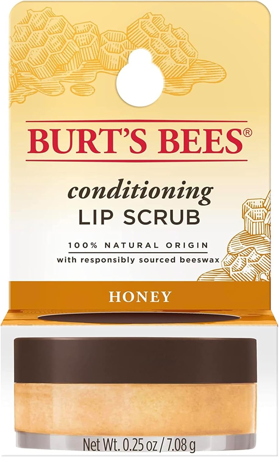 Burt's Bees Conditioning Honey Lip Scrub, Exfoliates & Conditions Dry Lips, with Honey Crystals, Use with Overnight Intense Treatment, Natural Origin Care, 0.25 oz.