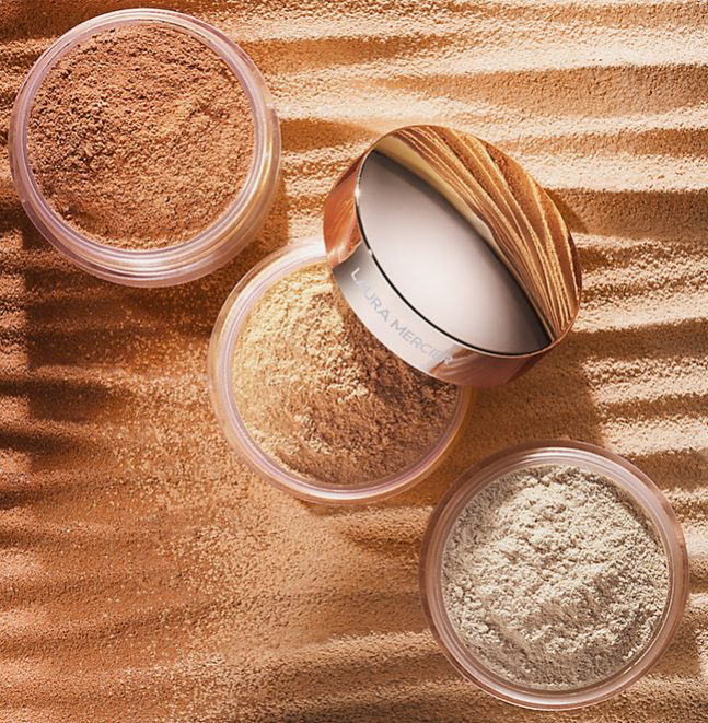 Laura Mercier Translucent Loose Setting Powder Glow jar with sifter lid open